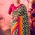 Tasar silk printed saree with contrast geometric border and designer pallu