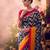 Tasar silk printed saree with contrast geometric border and designer pallu