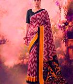 Tasar silk printed saree with contrast geometric border and designer pallu