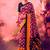 Tasar silk printed saree with contrast geometric border and designer pallu