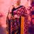 Tasar silk printed saree with contrast geometric border and designer pallu