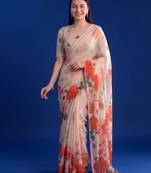 Women's floral printed weightless marbal saree