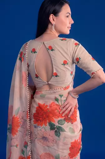 Women's floral printed weightless marbal saree