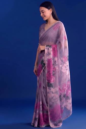 Women's floral printed weightless marbal saree