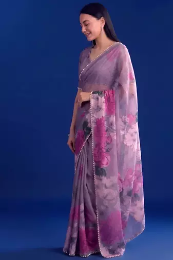 Women's floral printed weightless marbal saree