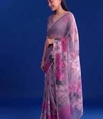 Women's floral printed weightless marbal saree