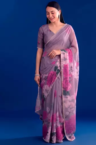 Women's floral printed weightless marbal saree