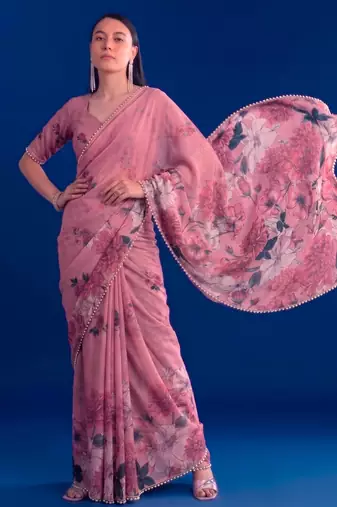 Women's floral printed weightless marbal saree
