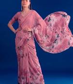 Women's floral printed weightless marbal saree