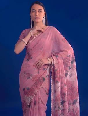Women's floral printed weightless marbal saree 2