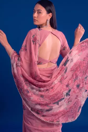Women's floral printed weightless marbal saree