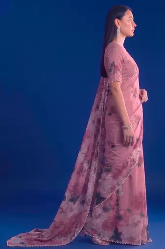 Women's floral printed weightless marbal saree