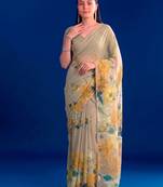 Women's floral printed weightless marbal saree
