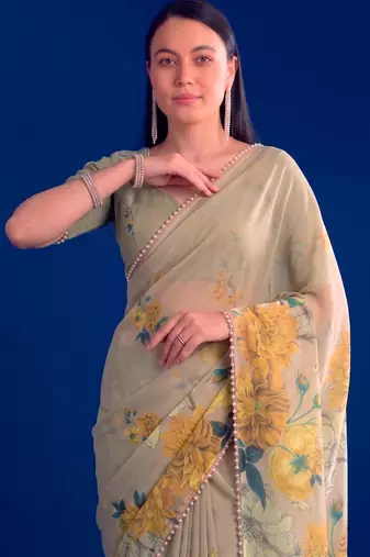 Women's floral printed weightless marbal saree
