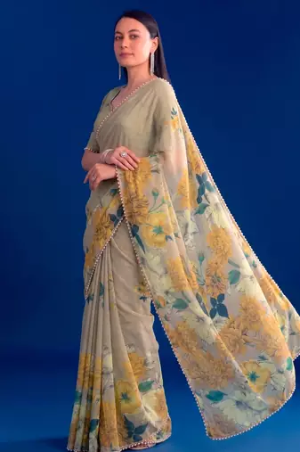 Women's floral printed weightless marbal saree