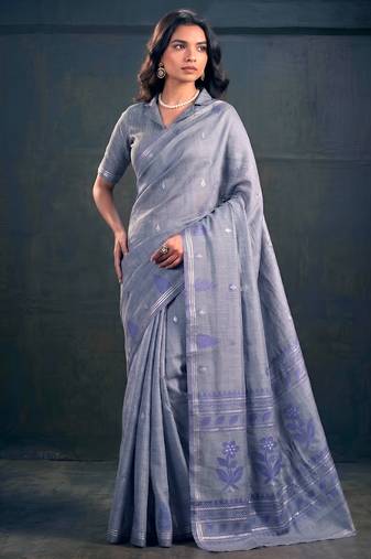 Cotton silk woven saree with traditional zari weaving border