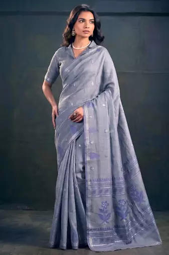 Cotton silk woven saree with traditional zari weaving border