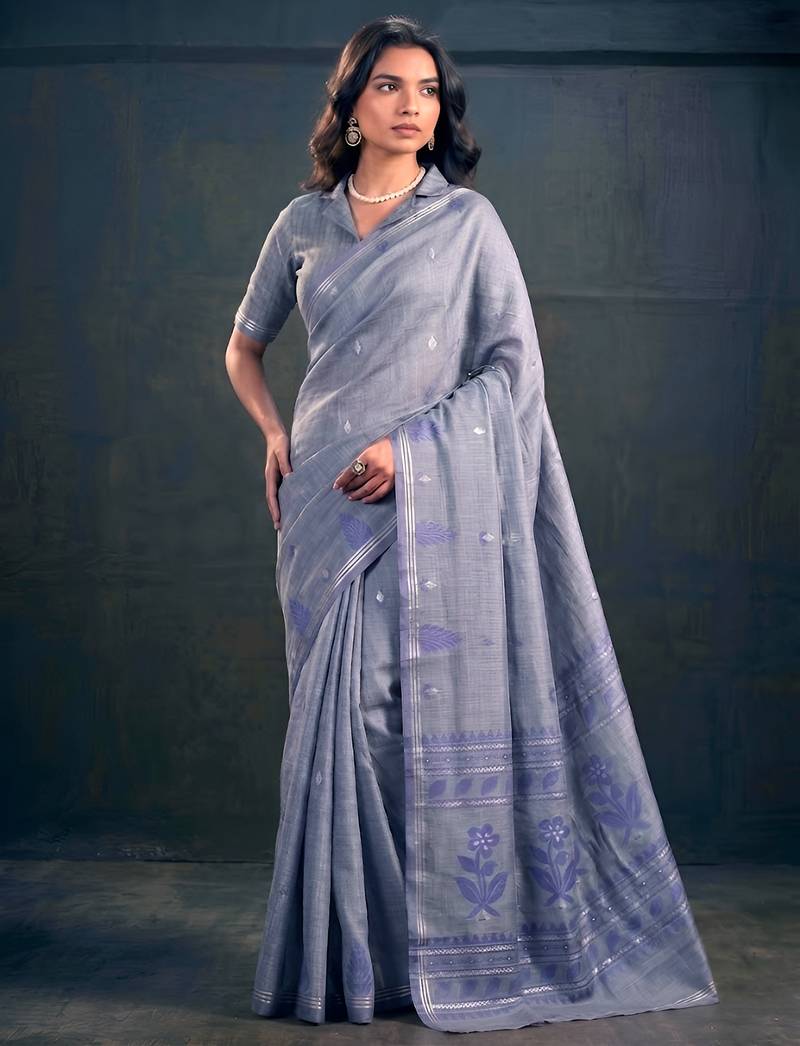 Cotton silk woven saree with traditional zari weaving border