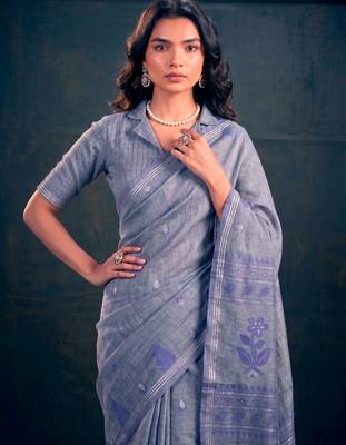 Cotton silk woven saree with traditional zari weaving border 2