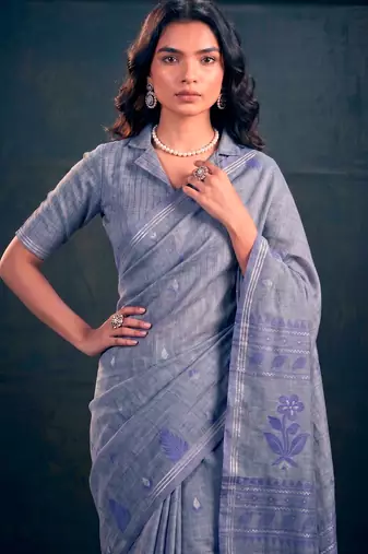 Cotton silk woven saree with traditional zari weaving border