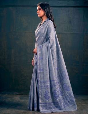 Cotton silk woven saree with traditional zari weaving border 4
