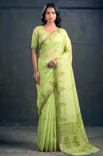 Cotton silk woven saree with traditional zari weaving border