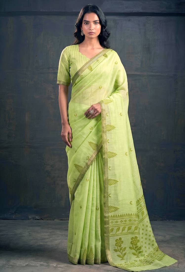 Cotton silk woven saree with traditional zari weaving border
