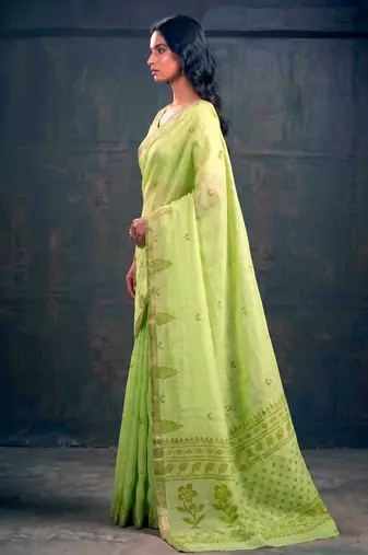 Cotton silk woven saree with traditional zari weaving border