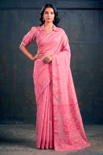 Cotton silk woven saree with traditional zari weaving border