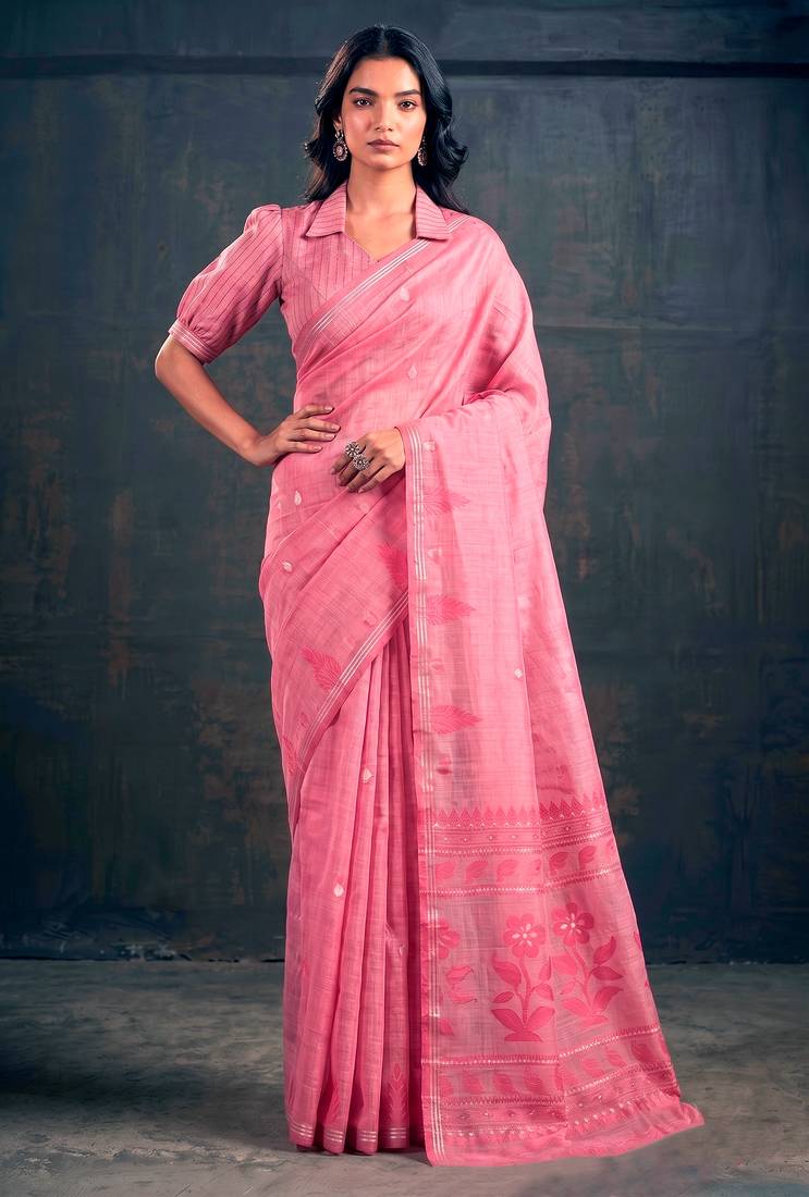 Cotton silk woven saree with traditional zari weaving border