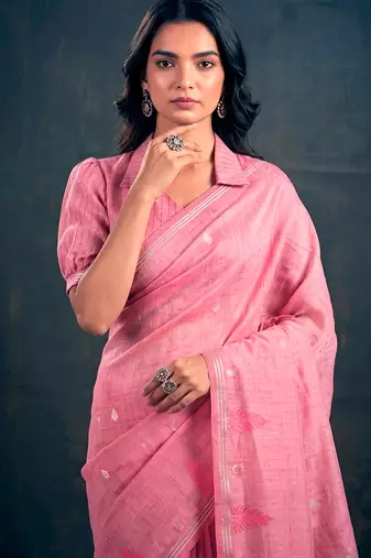 Cotton silk woven saree with traditional zari weaving border