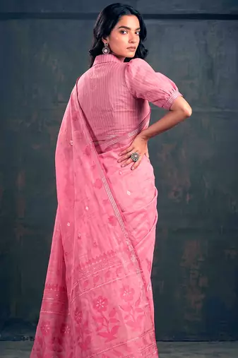 Cotton silk woven saree with traditional zari weaving border