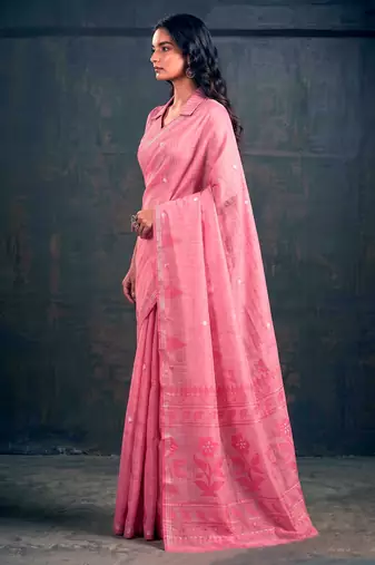 Cotton silk woven saree with traditional zari weaving border