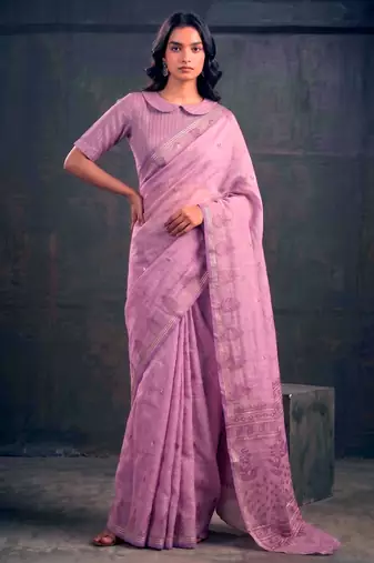 Cotton silk woven saree with traditional zari weaving border