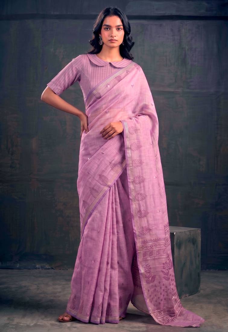 Cotton silk woven saree with traditional zari weaving border
