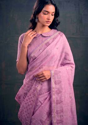 Cotton silk woven saree with traditional zari weaving border 2