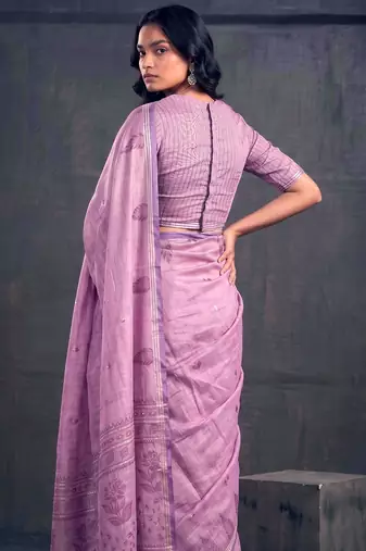 Cotton silk woven saree with traditional zari weaving border