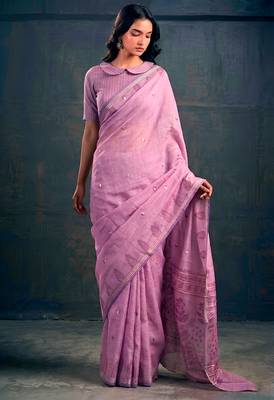 Cotton silk woven saree with traditional zari weaving border 4