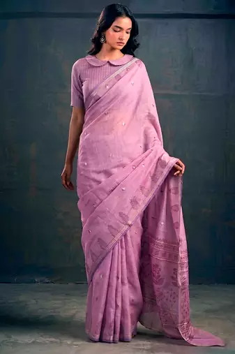 Cotton silk woven saree with traditional zari weaving border
