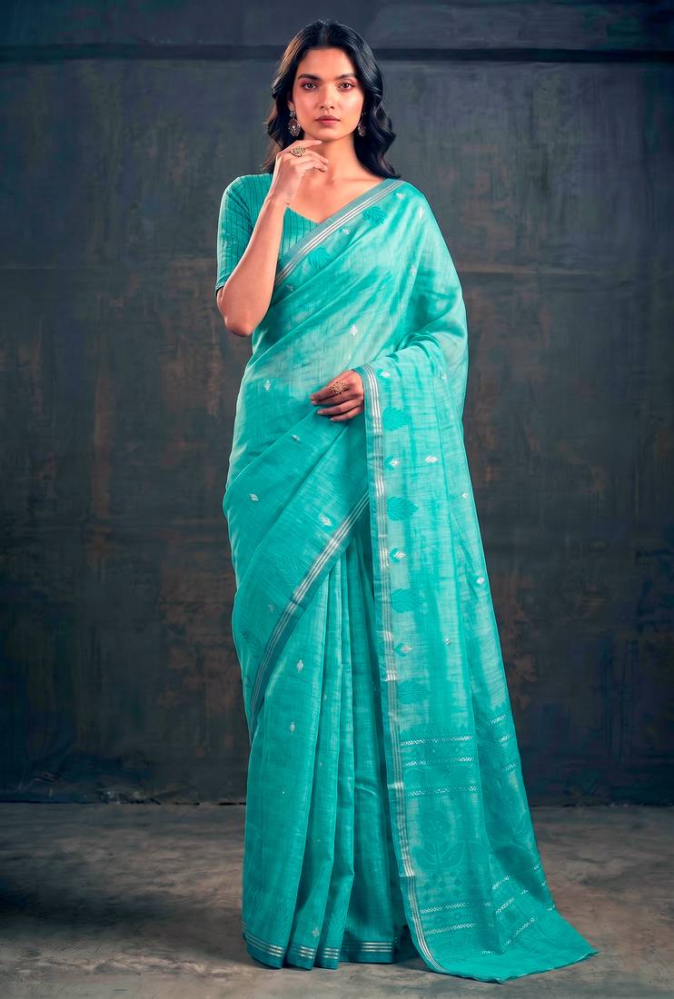 Cotton silk woven saree with traditional zari weaving border