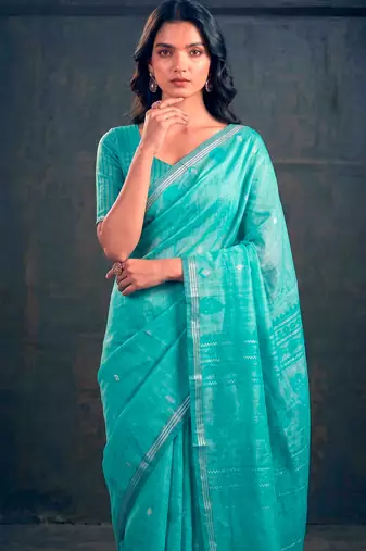 Cotton silk woven saree with traditional zari weaving border