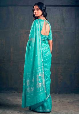 Cotton silk woven saree with traditional zari weaving border 3