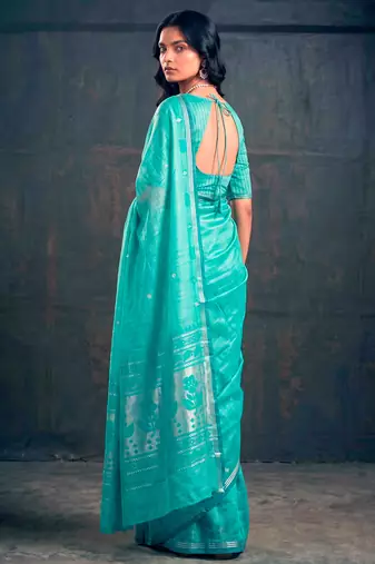 Cotton silk woven saree with traditional zari weaving border
