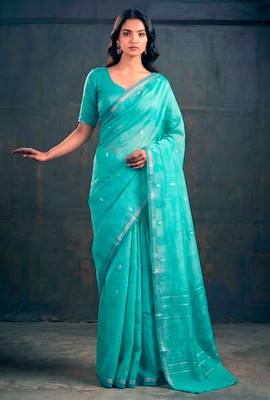 Cotton silk woven saree with traditional zari weaving border 4