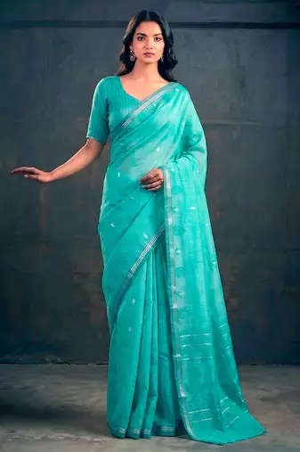 Cotton silk woven saree with traditional zari weaving border