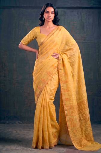 Cotton silk woven saree with traditional zari weaving border