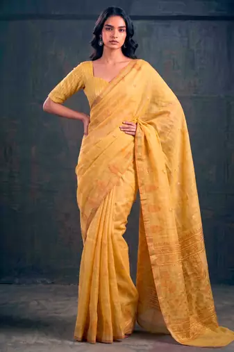 Cotton silk woven saree with traditional zari weaving border