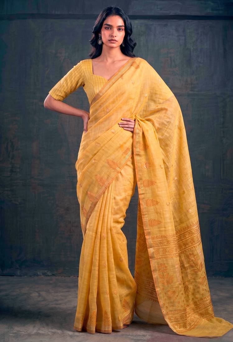 Cotton silk woven saree with traditional zari weaving border