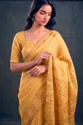 Cotton silk woven saree with traditional zari weaving border