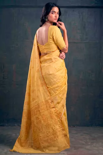 Cotton silk woven saree with traditional zari weaving border